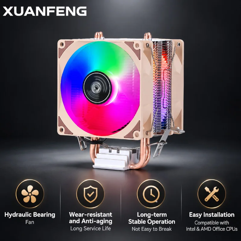 XUANFENG X79 X99 Processor 2 Heat Pipe Air-cooled Cooling Fan 90mm PC Office CPU Cooler Compatible LGA115X 1200 1700 2011 AM4 E5