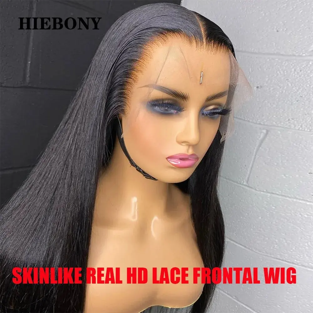 Natural Black 26 40 Inch 13X4 HD Lace Forehead Wig Human Hair 13x4 Straight 180 Density Women Pre-Plucked Closure