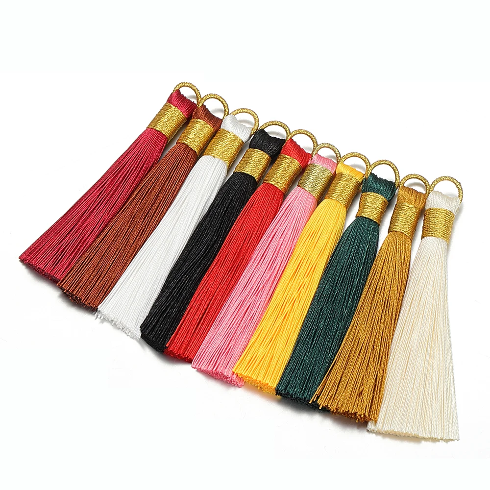 

10pcs/lot 8cm Silk Tassel with Golden Caps Clasp Tassels Fringe Charms DIY Craft Pendants for Jewelry Making Dress Accessories