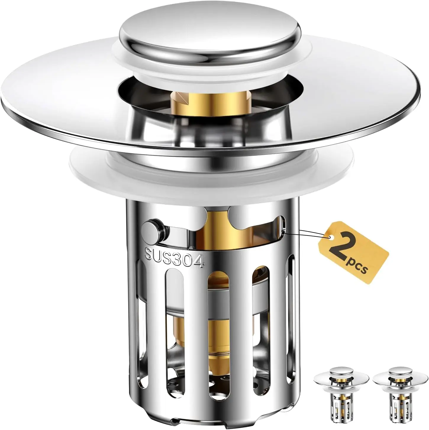 

Набор из 2-х цельнометаллических заглушек для раковины с съемным фильтром для волос, универсальный размер для сливов от 1,1 до 2,36 дюйма