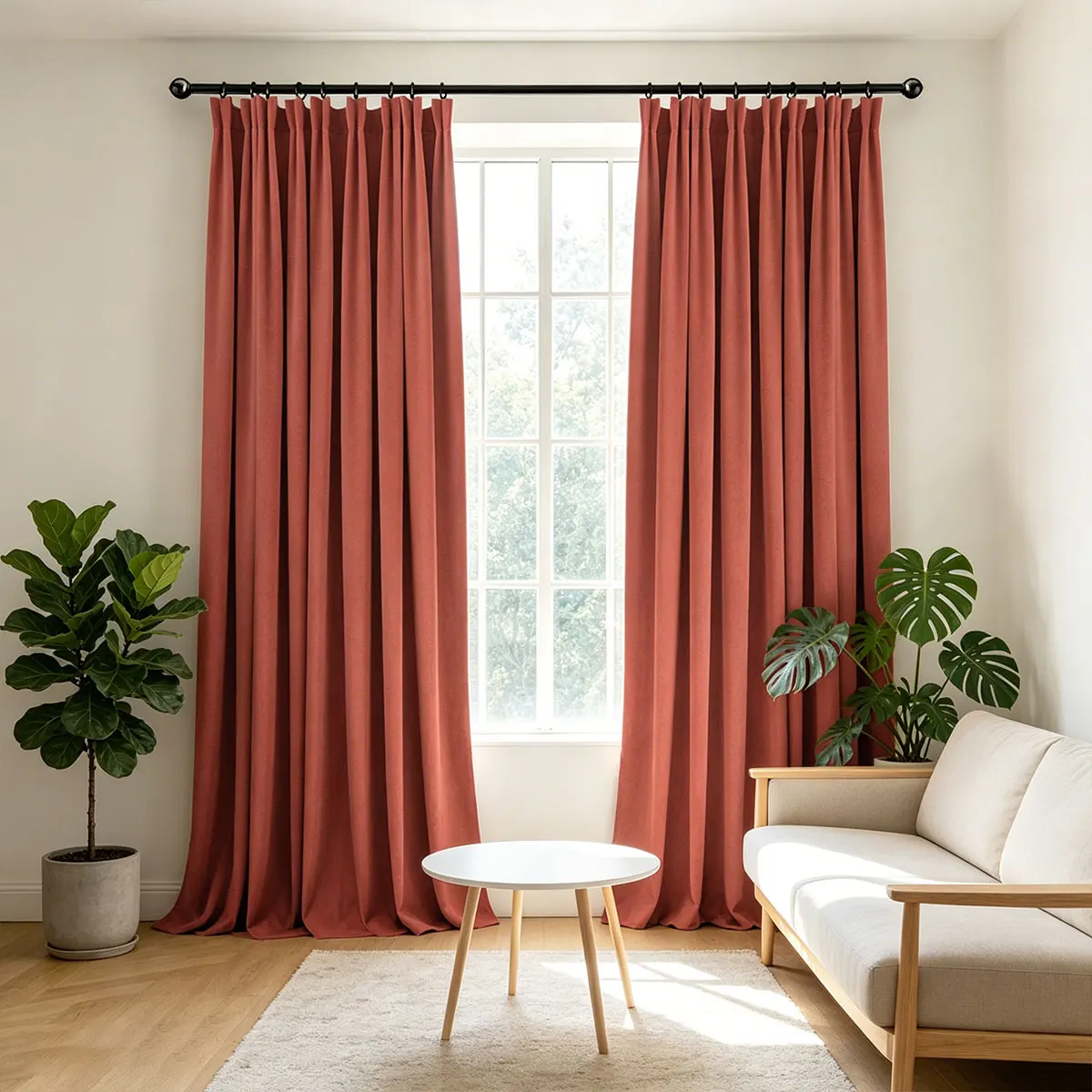Brick Red Velvet Blackout Curtains 2‑Pack, Pinch Pleat Hook Top Drapes, Modern Solid Curtain for Bedroom Living Room Home Decor