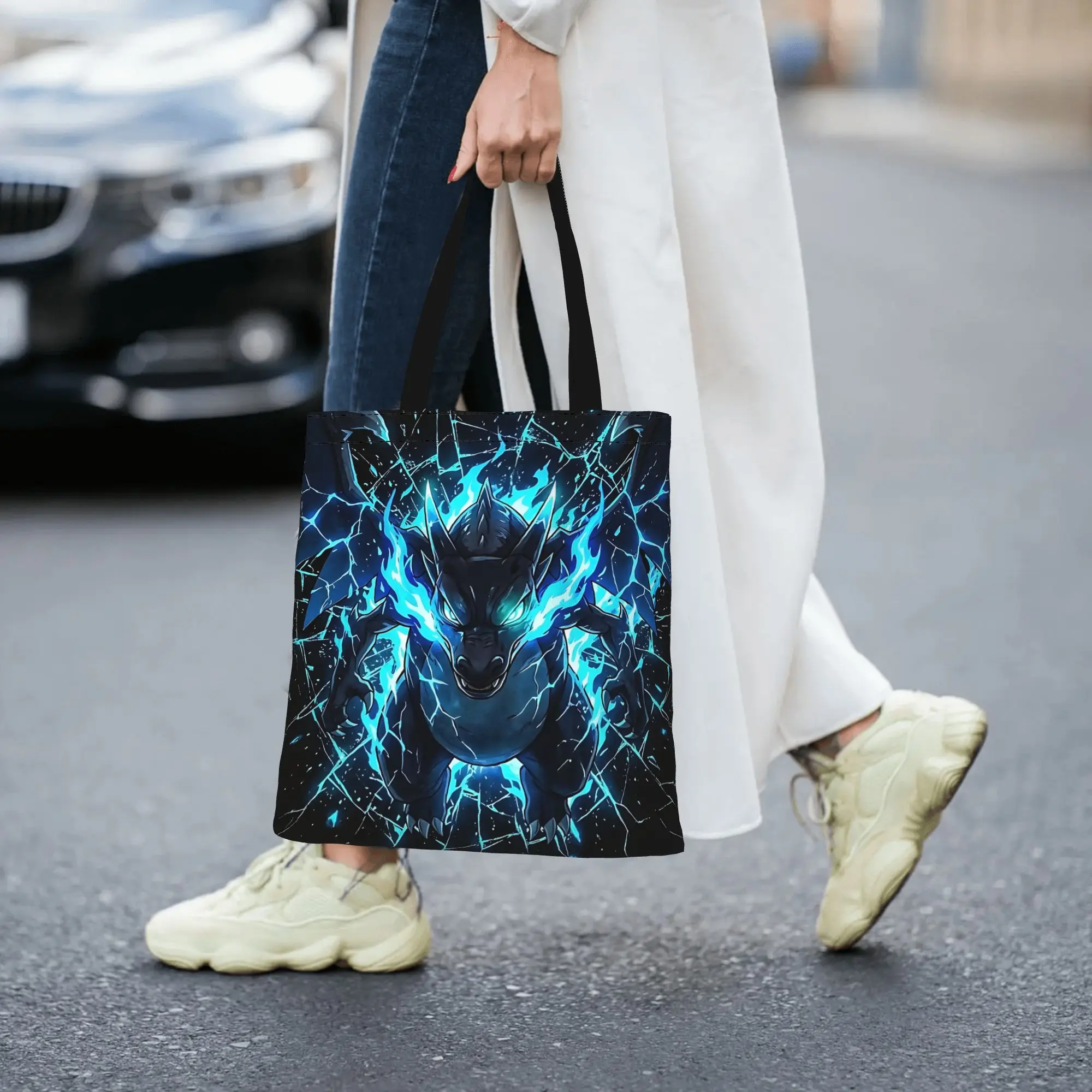 Fashion Pokemon Mega Charizard X Blue Flame Women's Bag Shopping Bag  Canvas Tote Bag Women'S Shoulder Handbag Christmas Gift