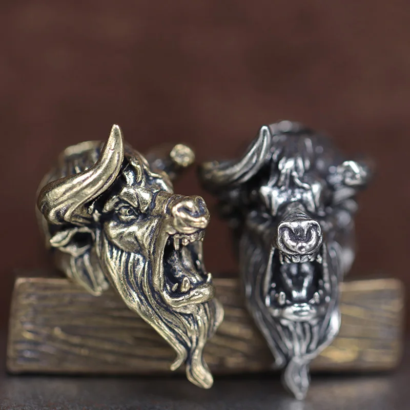 Bull Head Sculpture Brass Knife Beads EDC DIY Paracord Woven Bracelets Lanyard Pendants Accessories Outdoor Tool Hangings Charms