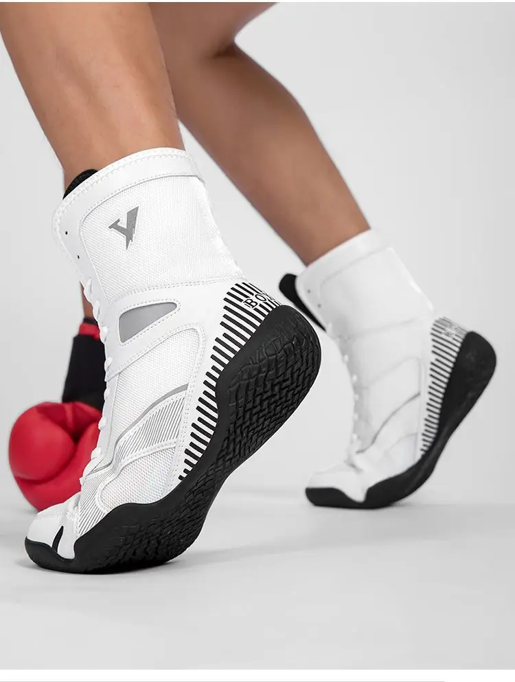 Professional Wrestling Boots Gym Training Shoes Mens Womens White Red Boxing Shoes Neutral Mesh Breathable Fighting Shoes