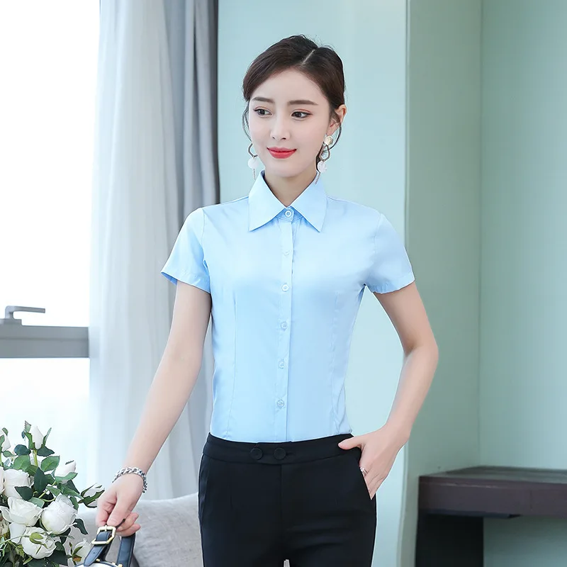 Fashion White Shirts Woman 2023 Autumn Short Sleeve Blouse Solid Ladies Tops OL Female Clothing  Basic Work Shirt Women\'s Blouse