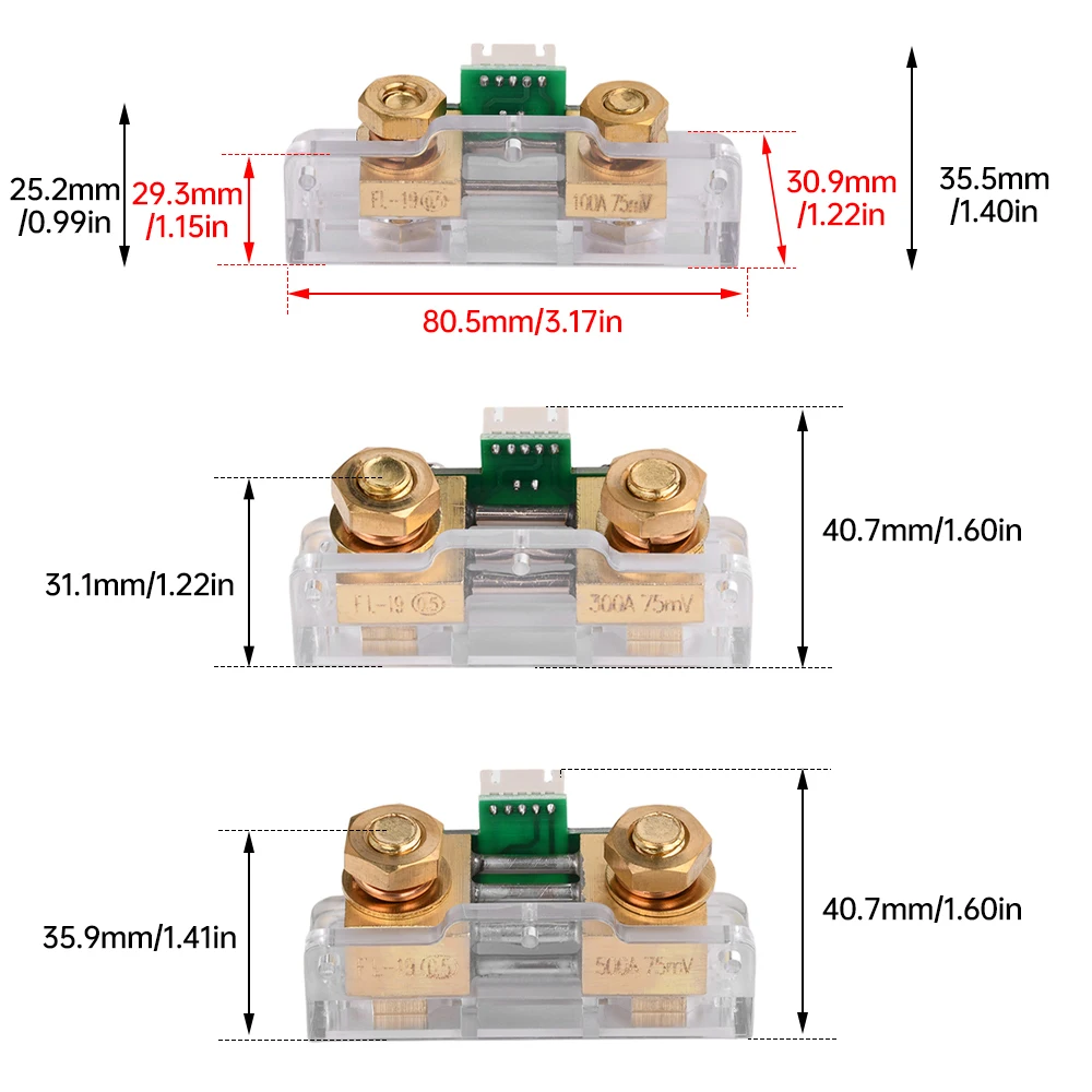 DC7.5-100V Battery Monitor Coulomb Meter 50A/100A/300A/500A Ammeter Voltmeter Capacity Power Meter With Shunt