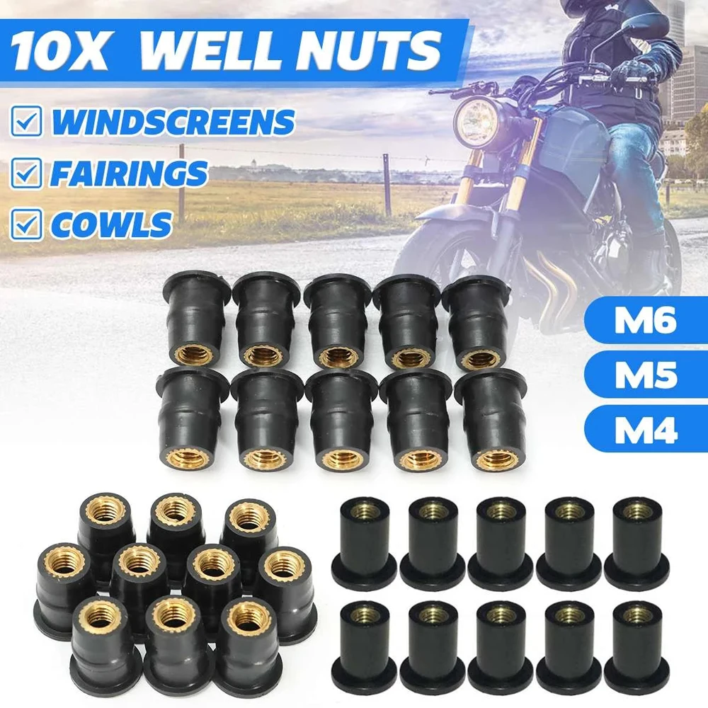 10pcs M4/M5/M6 Rubber Well Nuts Blind Fastener Windscreen Windshield Fairing Cowl Fastener Accessories for Motorcycle