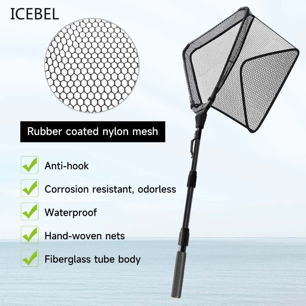 1.1M/1.8M/2.5M Folding Fishing Net Floating Fishing Net Foldable Fishing Landing  with Telescopic Rod Rubber Coat - view 6