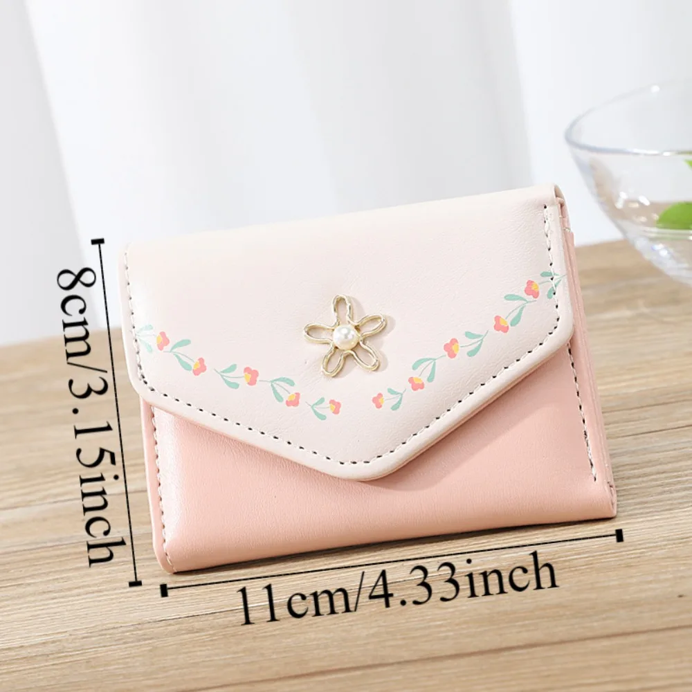 Fashion PU Envelope Wallet Soft Flower Button Floral Print Card Wallet Multi-card Slot Pretty Card Holder Daily