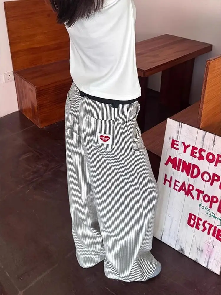 Pantaloni casual a righe verticali blu Uomo Donna Estate Ricamo sottile Gamba larga Coppia Coltello Pantaloni lunghi casual dritti