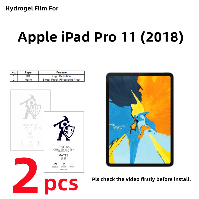 

2pcs HD Hydrogel Film For Apple iPad Pro 11 2018 Matte Screen Protector For iPad Pro 11 (2018) Clear/Frosted Full Cover Protect