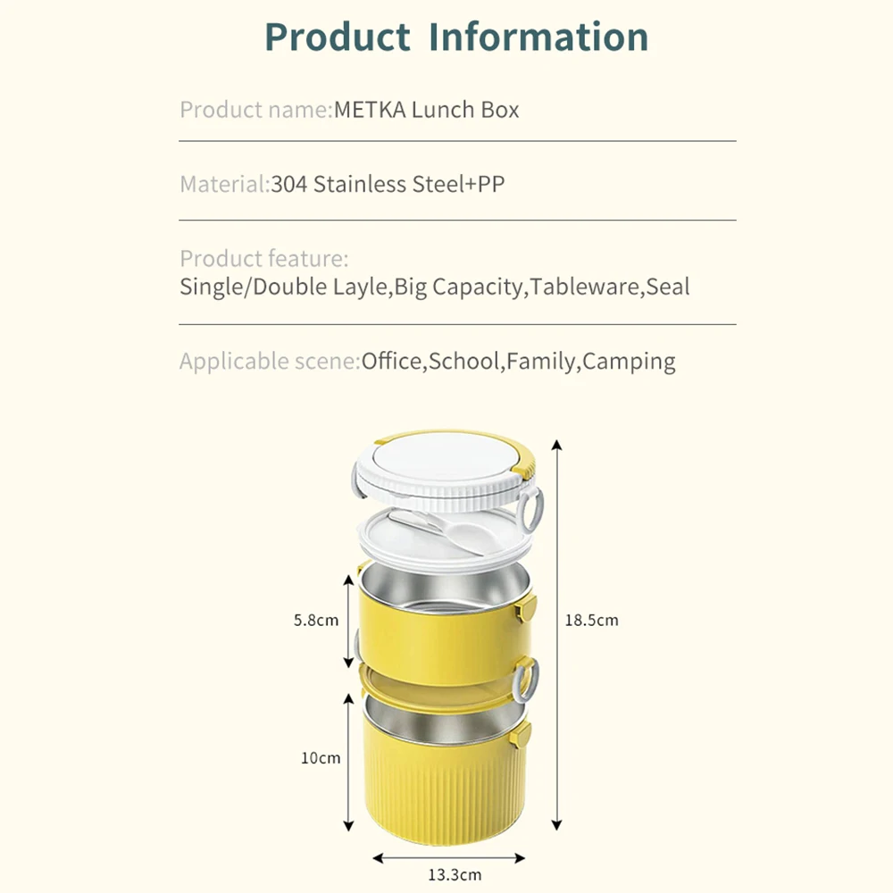 Double Layer Stainess Steel Lunch Box With Spoon Food Storage Box Food Container Bento box for Kid School Lunch Picnic Camping