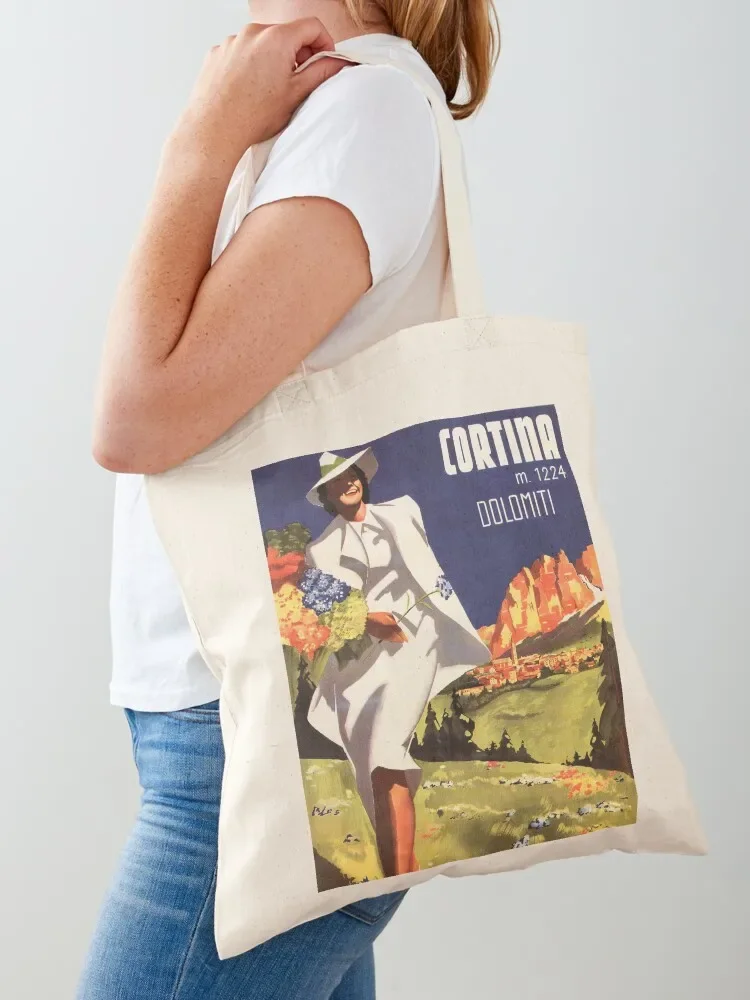 CORTINA DOLOMITI ITALY Mountains Vintage Travel Tourism Poster Advertisement Tote Bag Big bag large size bags