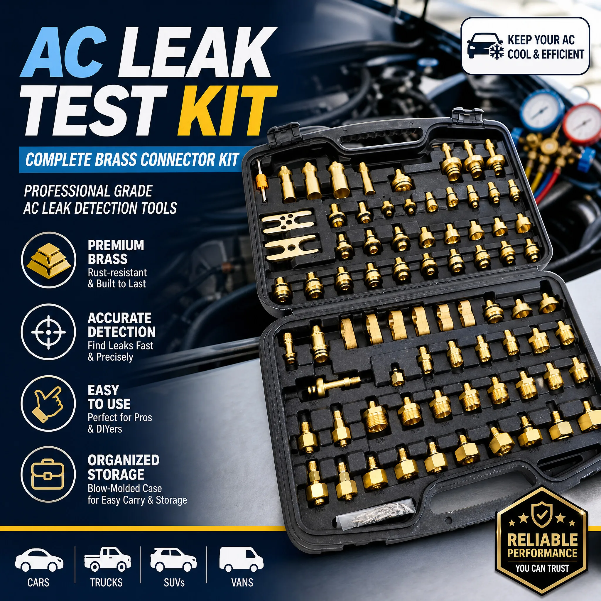 2 Types Car Air Conditioning Leak Test Kit Brass Ac Leak Detection Tools Connector Repair Kit for Car Truck Auto AC