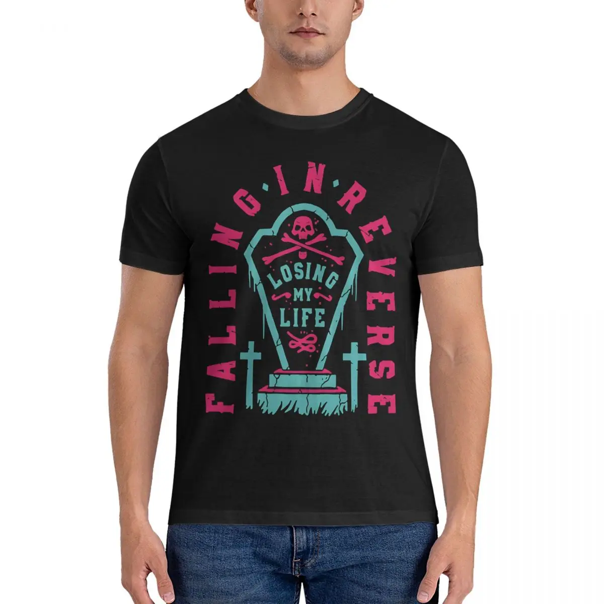 Falling In Reverse Art Men T Shirts Falling In Reverse Novelty Tee Shirt Short Sleeve Crewneck T-Shirts 100% Cotton Unique Tops