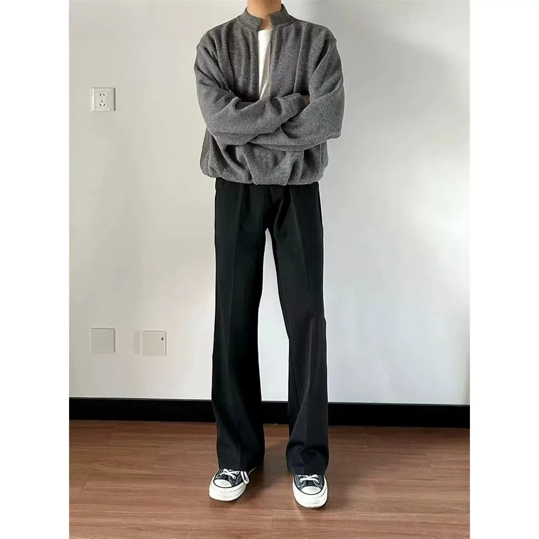 Cleanfit Black Bell Bottom Men's Casual Pants New Fall American Trendy Brand High-End Straight Leg Loose Fit Polyester