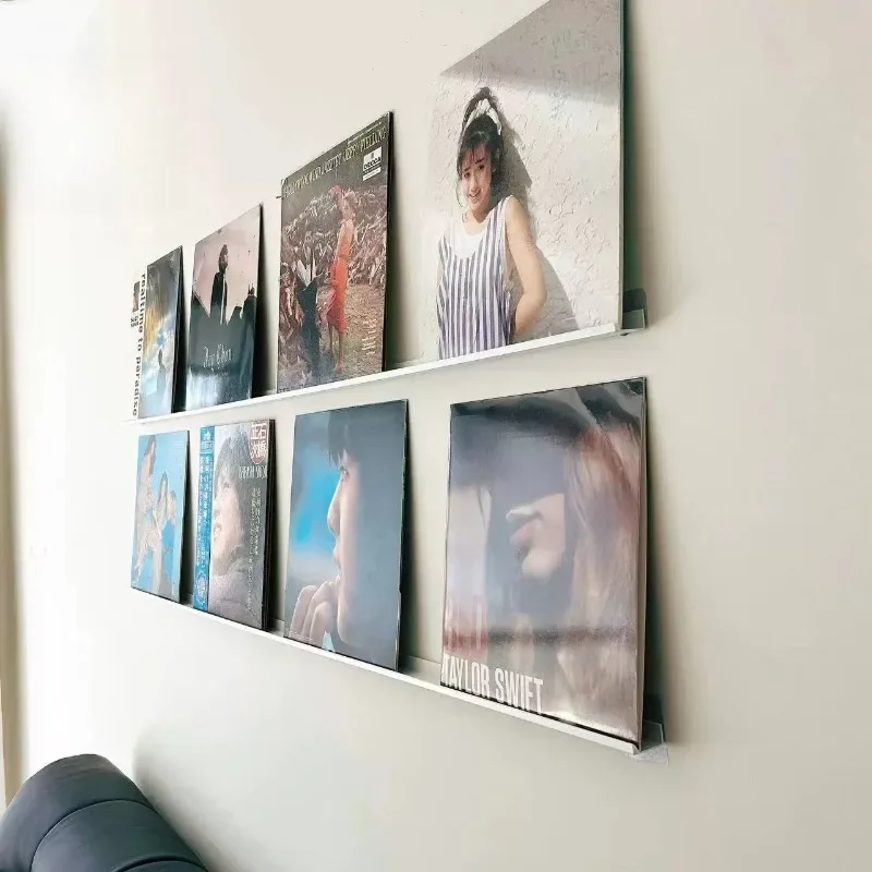 Vinyl Record Shelf Wall Mount No Drilling Acrylic Wood Storage Display Stand Album Holder Black Disc Rack Organizer