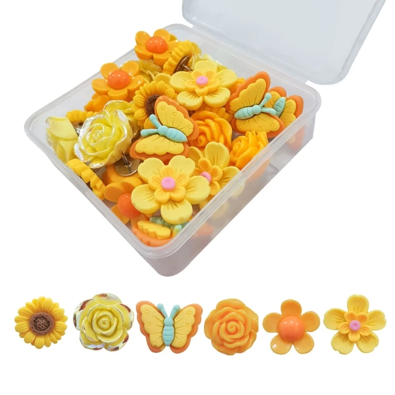 30pcs Flower Push Pins Multiple Use Decorative Thumb Tacks Flower Pushpin for Organizing & Styling Your Work Space
