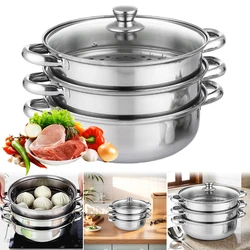 3 Tier Food Steamer Multipurpose Stainless Steel Steam Pot Steamer Pot for Cooking for Vegetable Dumpling Stock Sauce Food