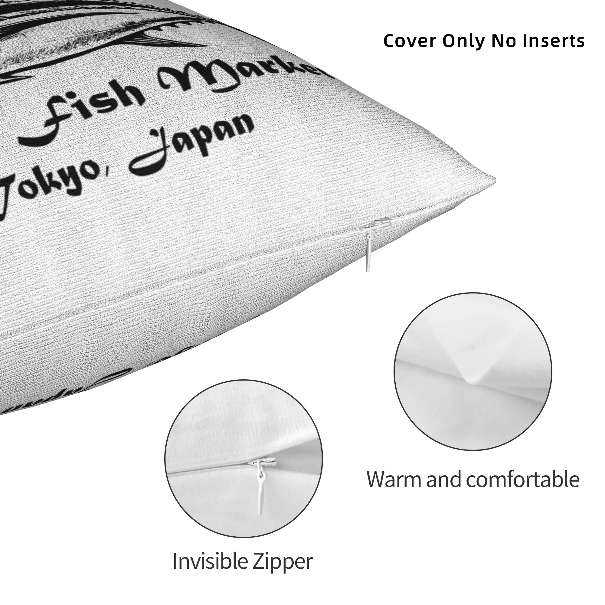 Tsukiji Fish Market  Square Pillow Case Cushion Cover Awesome Zippered Decor Pillowcase for Bed 40*40cm