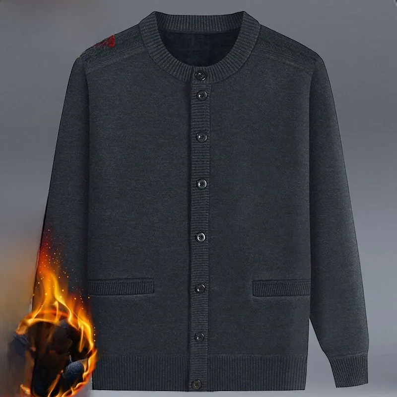 

Men's Wool Sweater Thiened Fce Lined round Ne Camere Warm Outerwear Cardigan Soft Long Sve Busin Casual Knitwear