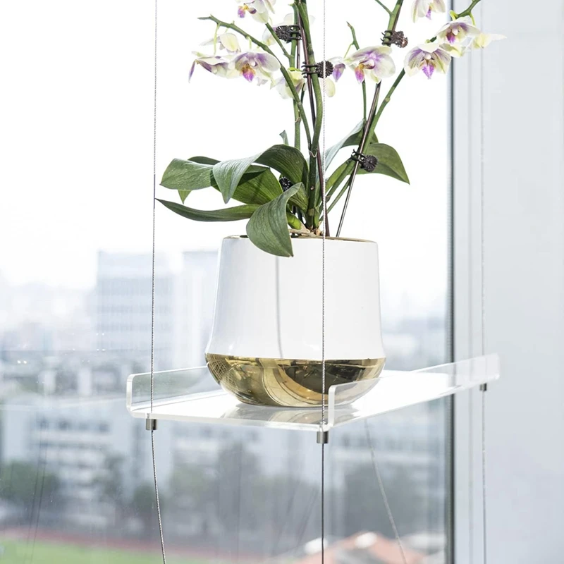 3-Tier Window Plant Shelves 16 Inch, Acrylic Adjustable Hanging Floating Shelf, Window Sill Extender For Indoor Plants