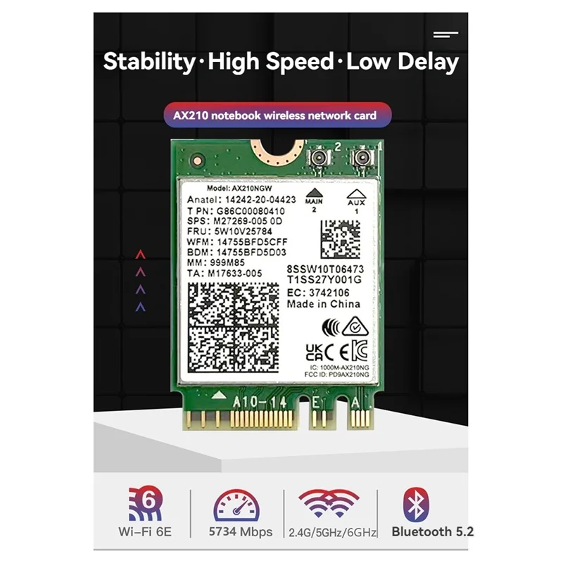 

B16C-Wifi 6E AX210 Bluetooth 5,3 M.2 Беспроводная сетевая карта 5374 Мбит/с 2,4 ГГц 5 ГГц 6 ГГц 802.11Ax Wi-Fi адаптер для ноутбука ПК