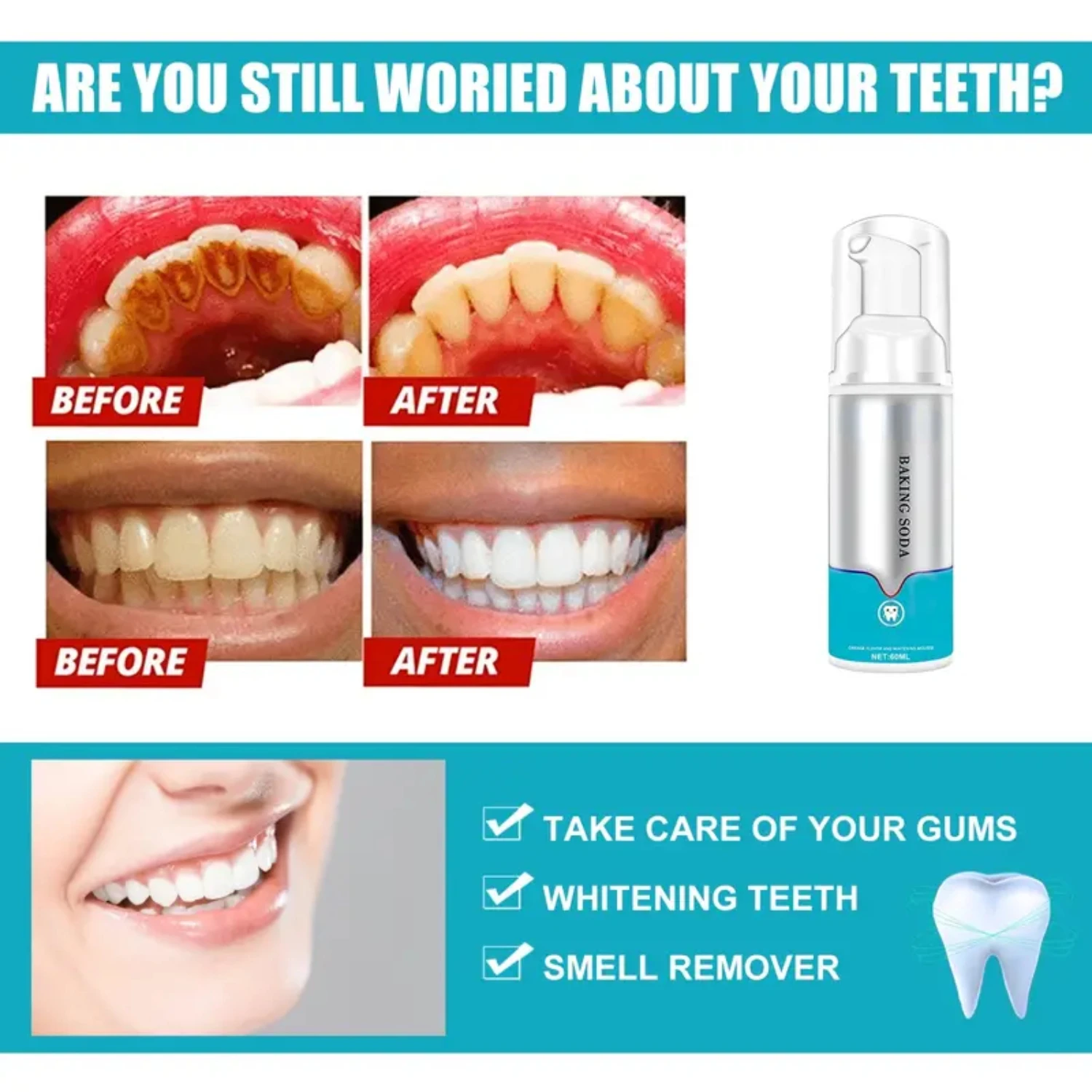 معجون أسنان موس رغوي مبيض للعناية بالأسنان من فريش بريث، معجون أسنان رغوي مبيض طبيعي