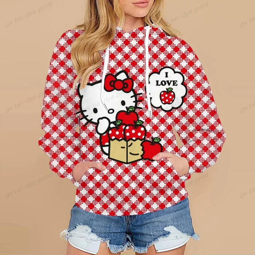 Hello Kitty Cartoon Hello Kitty Hoodies Women Kawaii Hello Kitty Graphic Streetwear Funny Unisex Tops Anime Sweatshirts Female