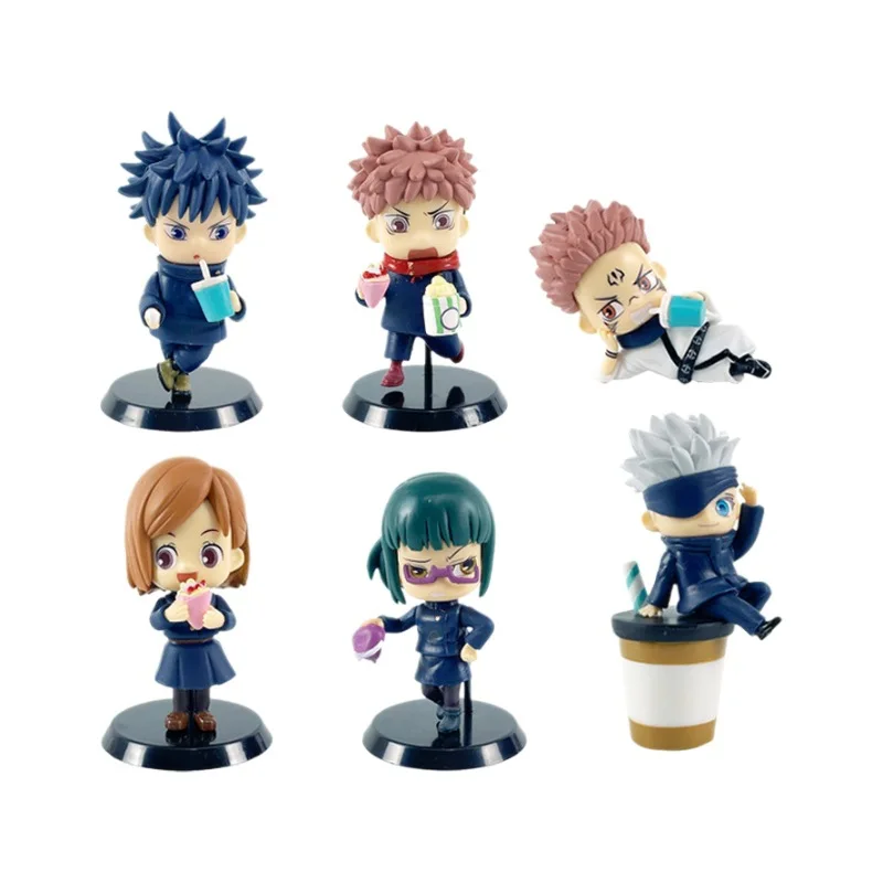 6pcs/set Jujutsu Kaisen Figures Gojo Cute Q Version Megumi Ryomen Sukuna Maki Zenin Itadori Action Figure Model Hobby Toys