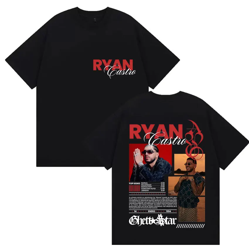 مغني الراب ريان كاسترو جولة الألبوم 2025 الجرافيك تي شيرت ملابس للرجال موضة المتضخم تي شيرت الهيب هوب القوطية قصيرة الأكمام تي شيرت #1