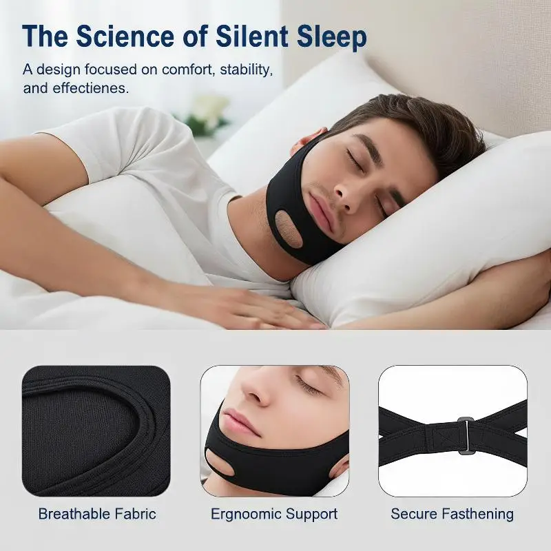 Neoprene Anti Snore Apnea Chin Strap Adjustable Stop Snoring Belt Comfortable Sleep Aid Tool for Adult Home Sleep Use
