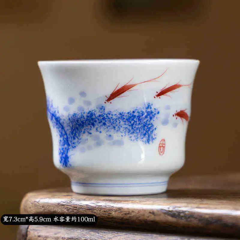 Clearance Special Price Tea Cup Ceramic Kung Fu Tea Set Tasting Cup Blue and White Master Cup Hand-painted Tea Bowl Blue Color S