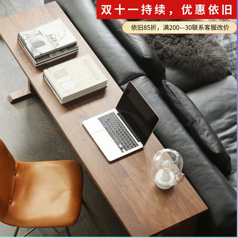 Nordic all-solid wood desk small apartment bedroom office computer desk against the wall narrow table porch table long sofa back