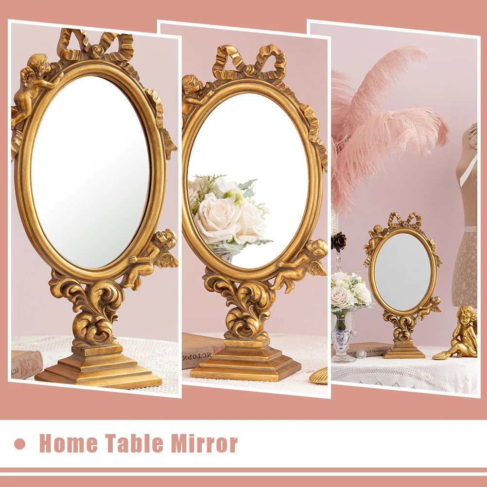 1 szt. Lusterko do makijażu w kształcie anioła, wysokiej jakości żywiczne lusterko biurkowe dla kobiet, lusterko kosmetyczne o wysokiej rozdzielczości, dekoracja na stół do toaletki, akcesorium do sypialni.