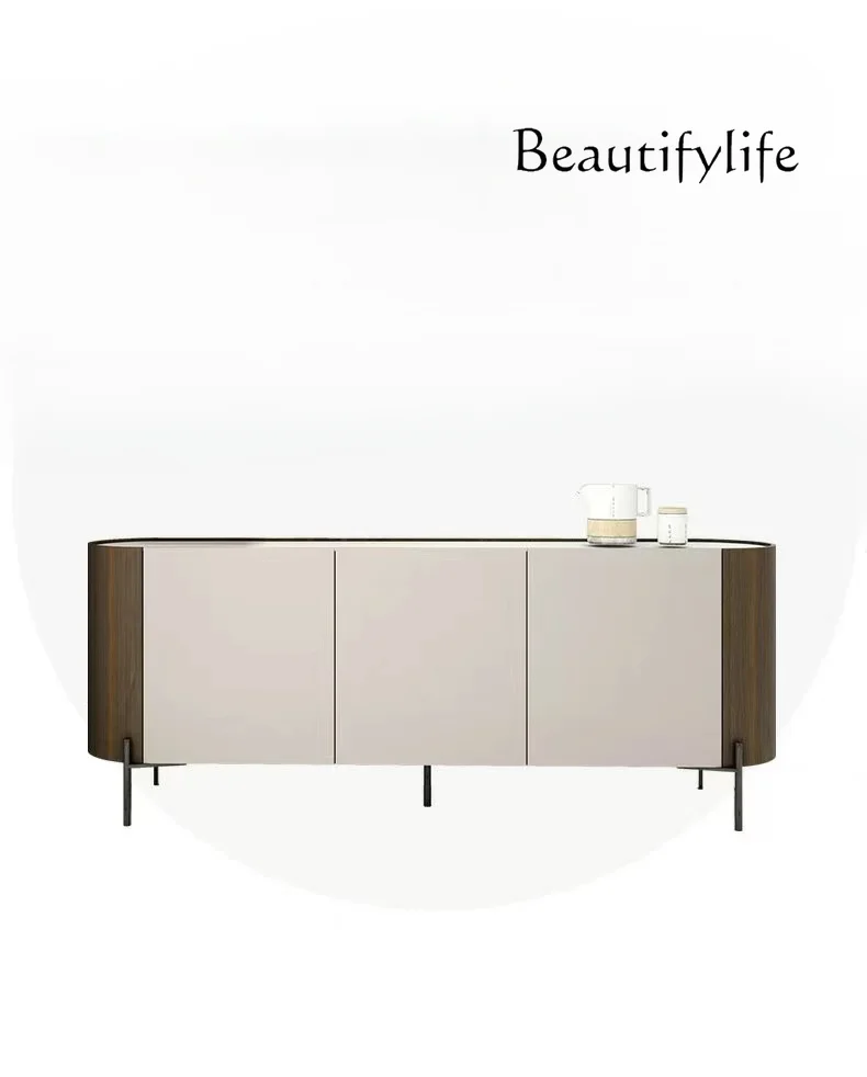 Simple Modern High Grade Gray Hallway Affordable Luxury Style Stone Plate Hallway Shoe Cabinet Arc Sideboard Cabinet