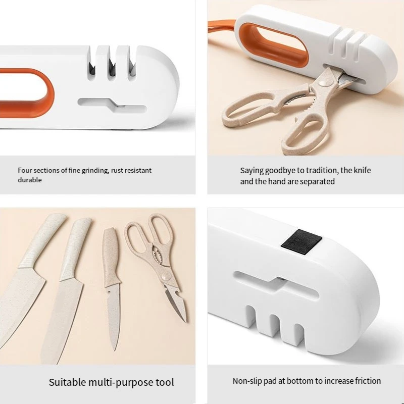Точилка для ножей, 4 в 1, инструмент для заточки кухонных лезвий и ножниц, профессиональные 4-ступенчатые аксессуары для ножей, синий