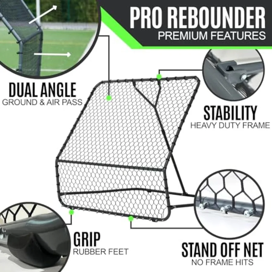 Pro Soccer Rebounder Net 2 Sizes - Heavy Duty Ball Rebounder with Adjustable Angle Galvanized Steel Frame Rubber Feet for Grass
