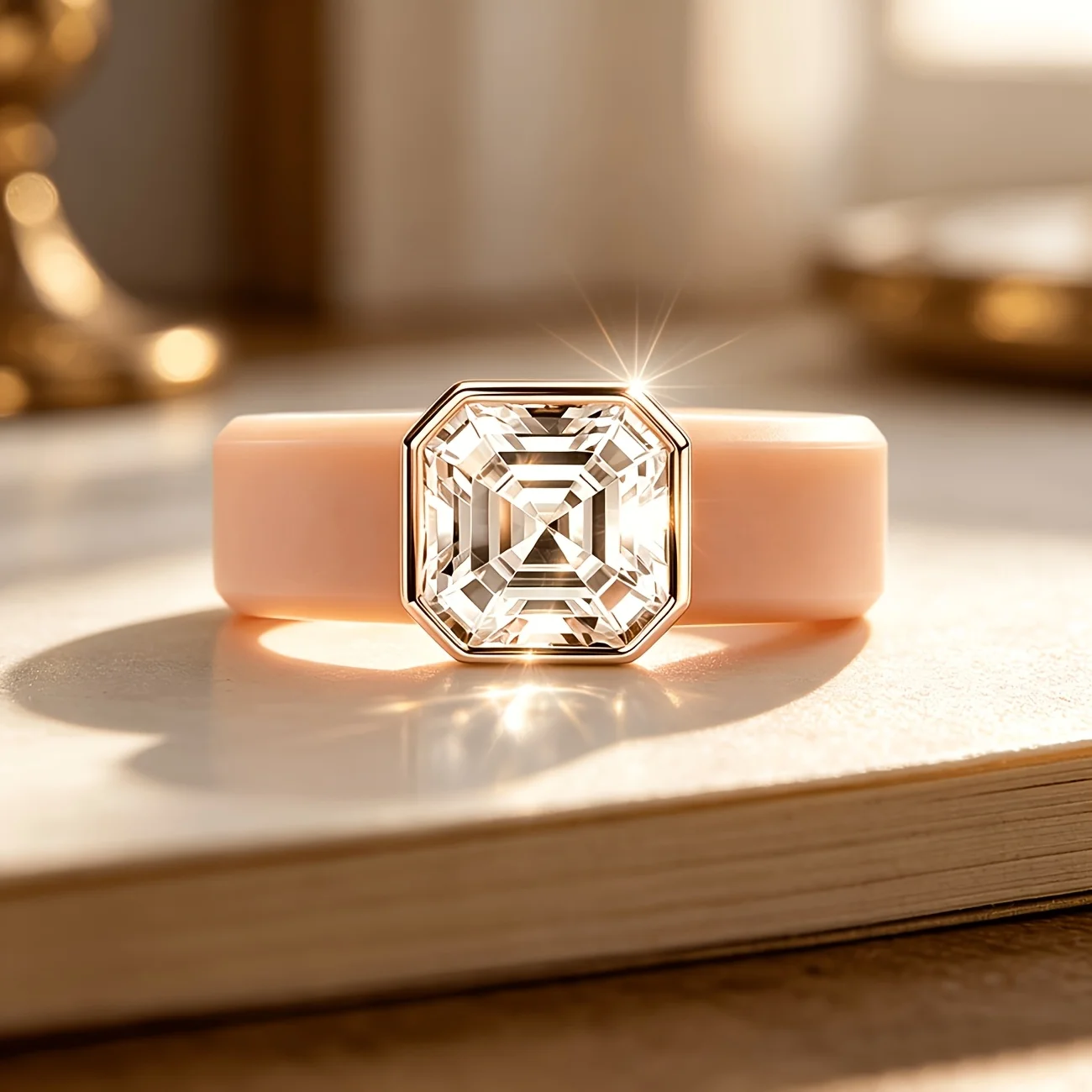 Premium CZ Silicone Ring Khaki Wide Soft Band Rose Gold & Silver Bezel Stackable Daily Party Jewelry Accessory