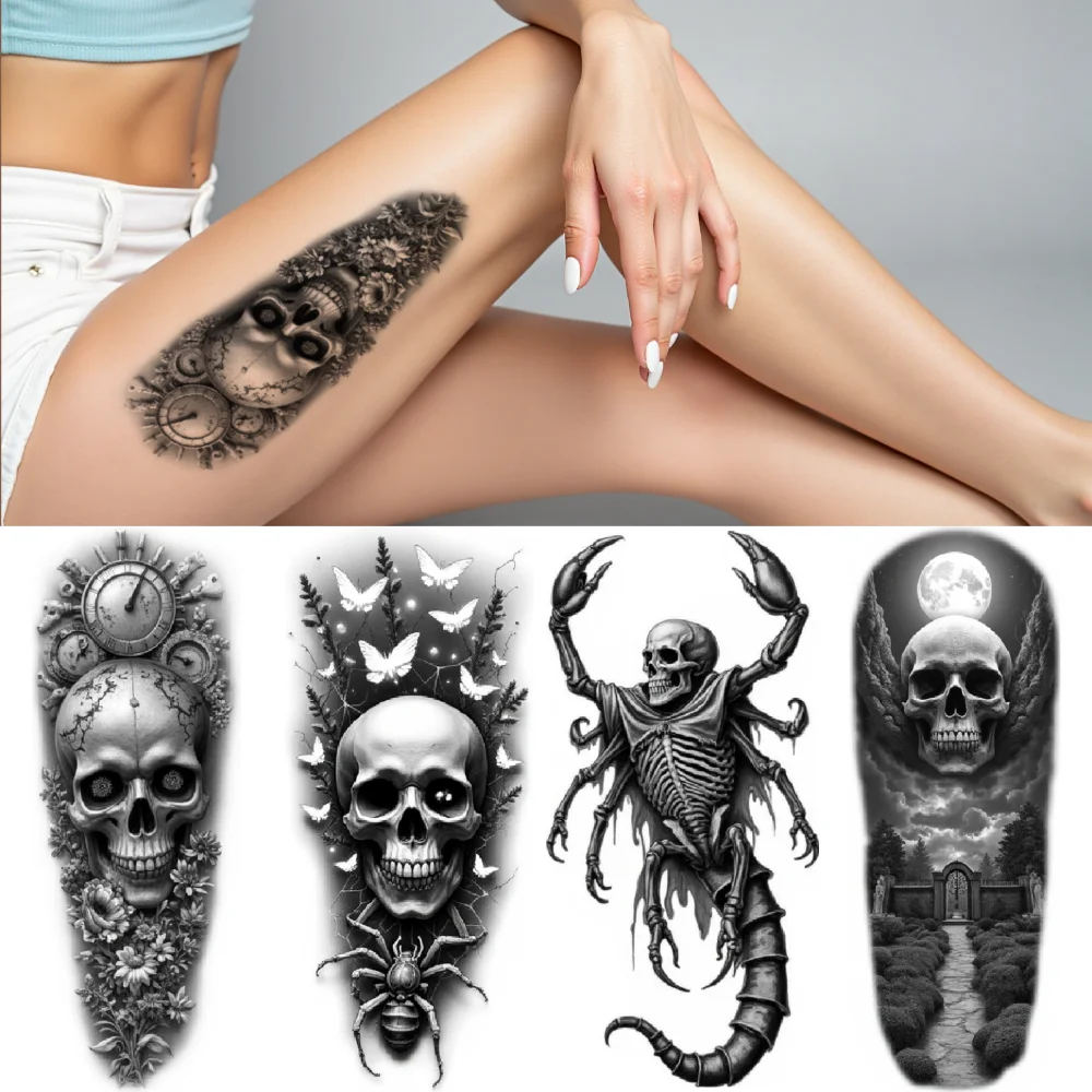 

3pcs Temporary Tattoo Realistic Temporary Tattoos Thorns Skull Butterflies For Arms Men Women