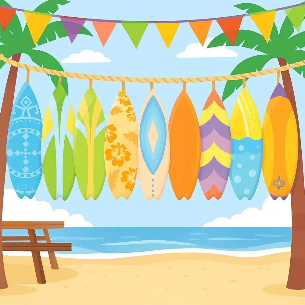 60pcs Summer Theme Hawaiian Surfboard Stickers Waterproof Removable Mini Surfboard Decorations Colorful Beach Party Decoration