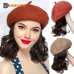 Hat Wig Synthetic Short Curly Wavy Hair Wigs With Hat Berets Cap Wig Hair Extension Black Brown Wig Cap Heat Resistant Wire