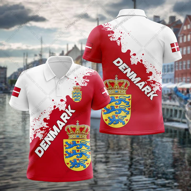 Custom Name Denmark Shield Graphic Polo Shirt Summer Outdoor Clothing Fashion E-Sports Jersey Oversized Short Sleeve Pullover