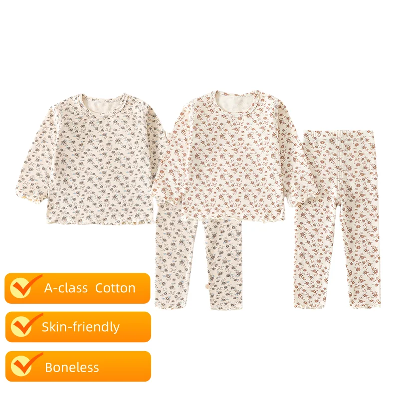 2026 Korean Trendy Infant Girls Clothes Set 0-4Y Cute Floral Boneless Comfort Home Wear Suit for Toddler Girl Loungewear
