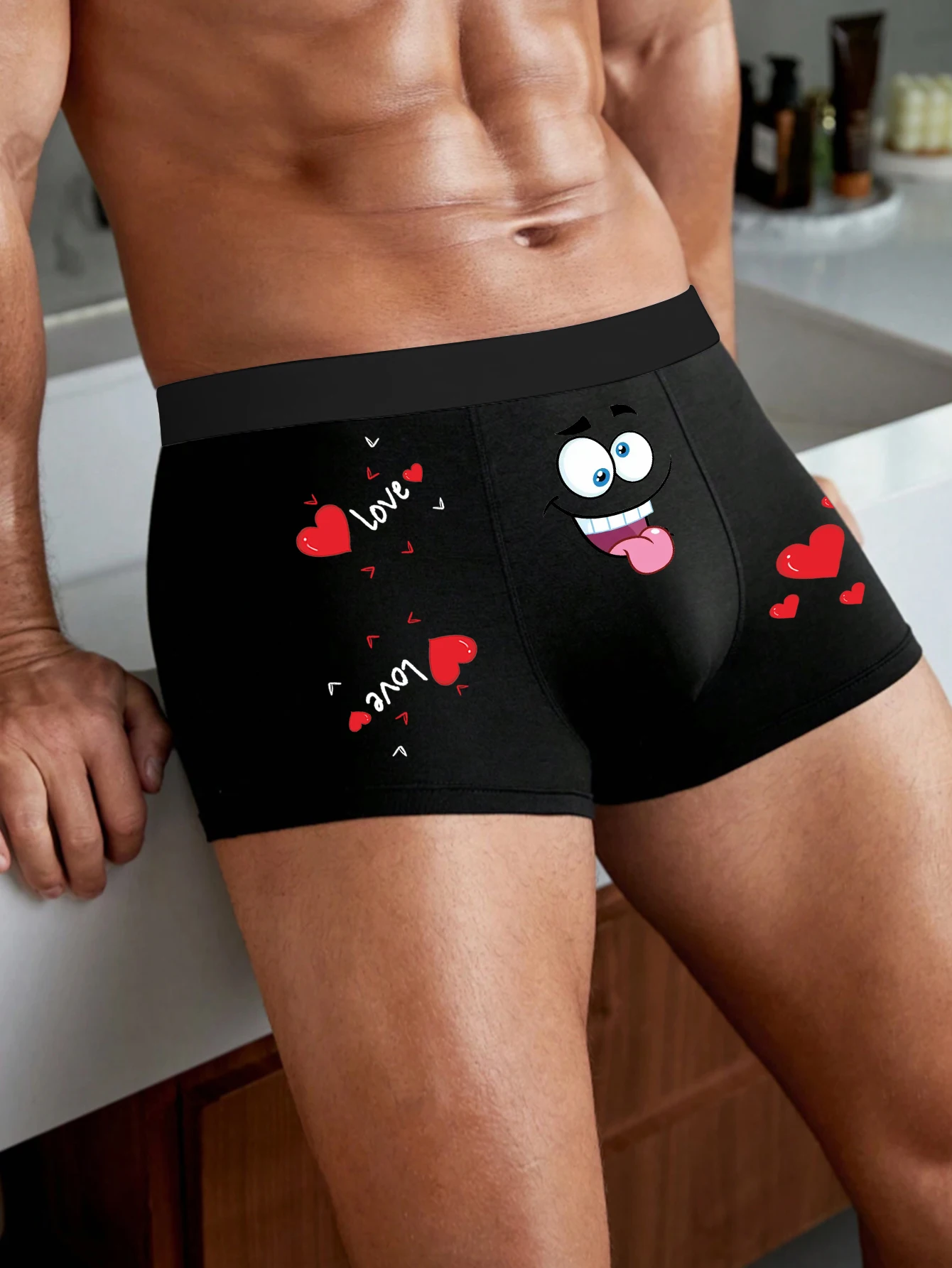 

Mens Boxers with Elastic Waist, Soft Boxer Shorts with Interesting Expressions Printed, Stretch Fit Underwear for Everyday Wear