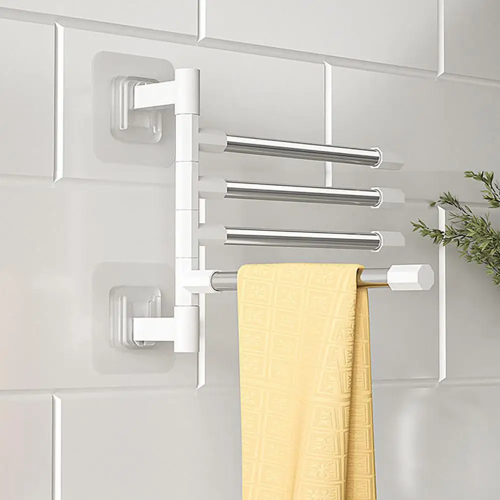 Bath Towel Holder, Punch-Free 180 Degree Rotation, Stainless Steel, Bathroom Wall Hook Towel Rail, Kitchen Dish Cloth Shelf Rack