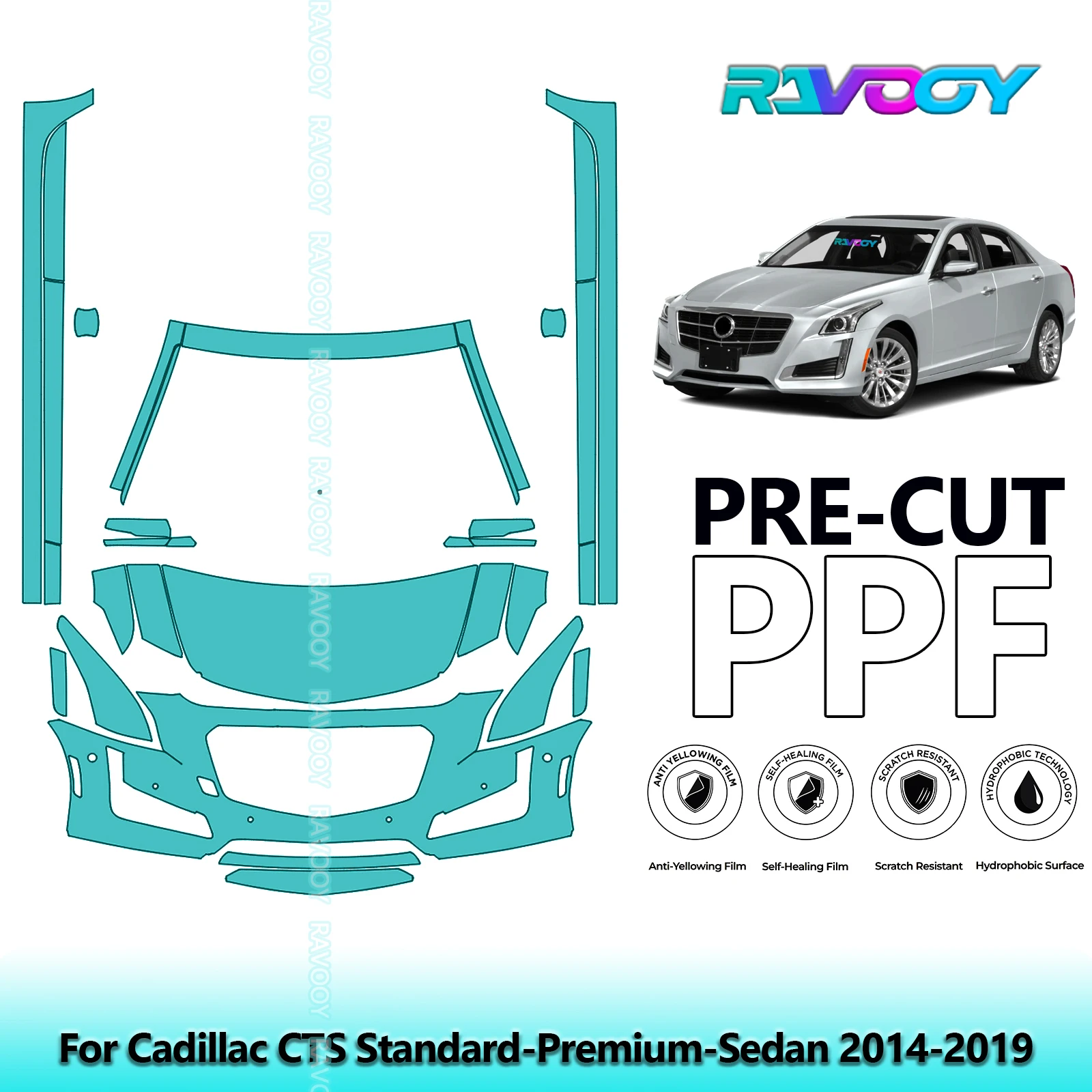 

8.5Mil Precut Paint Protection Film PPF Clear Bra Front Kit+Rockers For Cadillac CTS Standard-Premium-Sedan 2014-2019