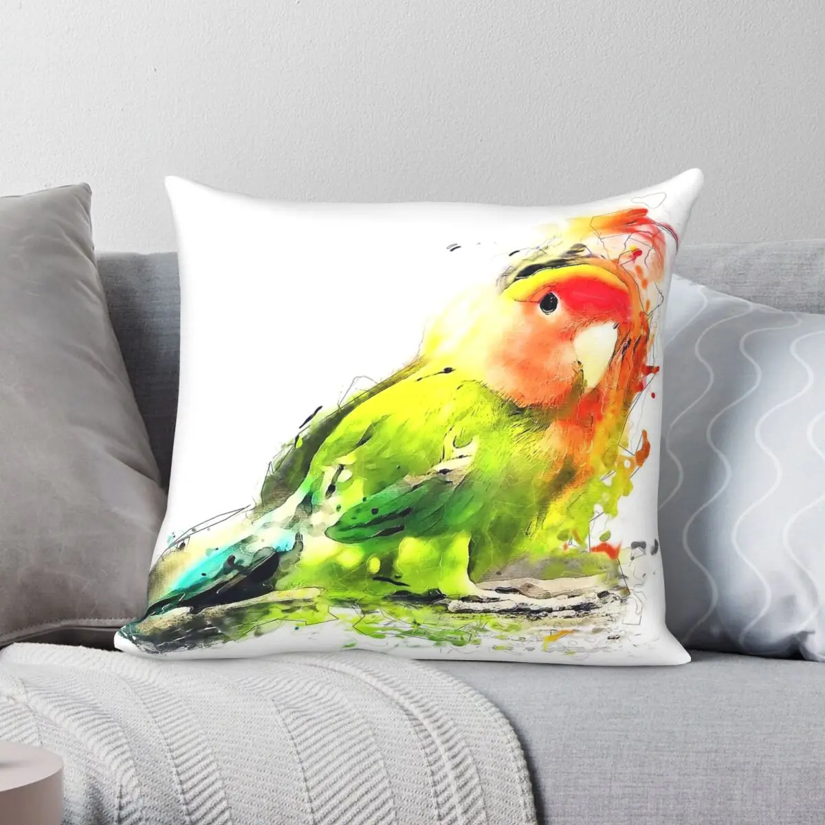 Lovebird Parrot Square Pillowcase Polyester Linen Velvet Pattern Zip Decorative Pillow Case Home Cushion Cover 45x45