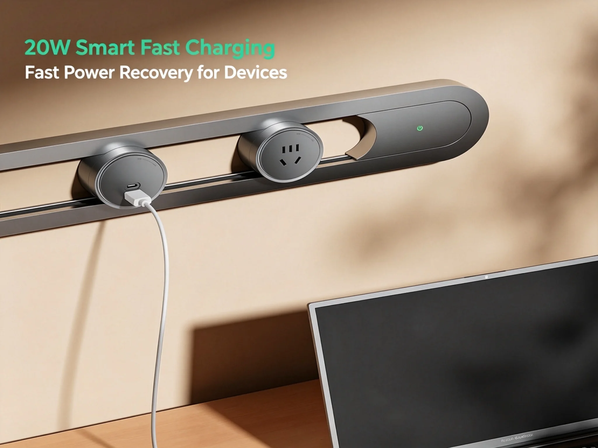 Slim Wall Mount Power Strip Rail with Movable Outlets & USB Ports, 8000W Heavy   for Countertop Dining Sideboard