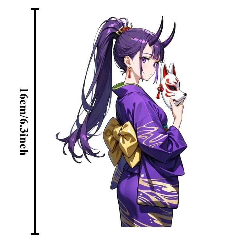 1PC Oni Horn Anime Girl Fox Mask Vinyl Sticker, Waterproof UV Resistant Anti-scratch Decal for Car Motorcycle Decor